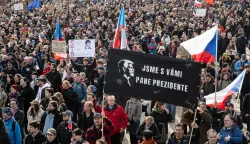 People take part in a rally organised by The Million Moments for Democracy Association as they protest against Czech Prime Minister Andrej Babis and his government on March 21, 2026 in Prague, Czech Republic. (Photo by Michal Cizek/AFP)