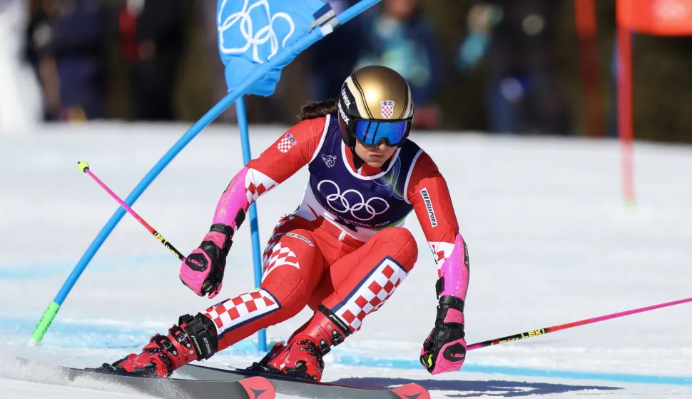 Cortina d'Ampezzo, 15.02.2026 - Hrvatska skija&scaron;ica Zrinka Ljutić tijekom prve utrke ženskog veleslaloma na Zimskim olimpijskim igrama Milano-Cortina 2026.foto HINA/ Damir SENČAR/ ds