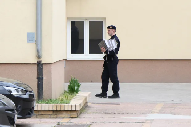24.03.2026., Osijek - Dovodenje na ispitivanje uhićenog biv&scaron;eg načelnika Gradine, Marka Ajceka, osmunjicenog za malverzacije. Photo: David Jerkovic/PIXSELL