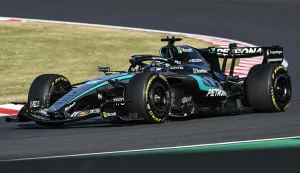 Mercedes' British driver George Russell drives during the second practice session ahead of the Formula One Japanese Grand Prix at the Suzuka circuit in Suzuka, Mie prefecture on March 27, 2026. (Photo by ANDREW CABALLERO-REYNOLDS/AFP)