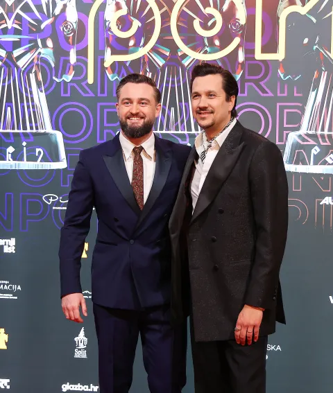 27.03.2026., dvorana Gripe, Split - Dolazak uzvanika na svecanu dodjelu 33. glazbene nagrade Porin. Matija Cvek i Marko Tolja Photo: Ivana Ivanovic/PIXSELL