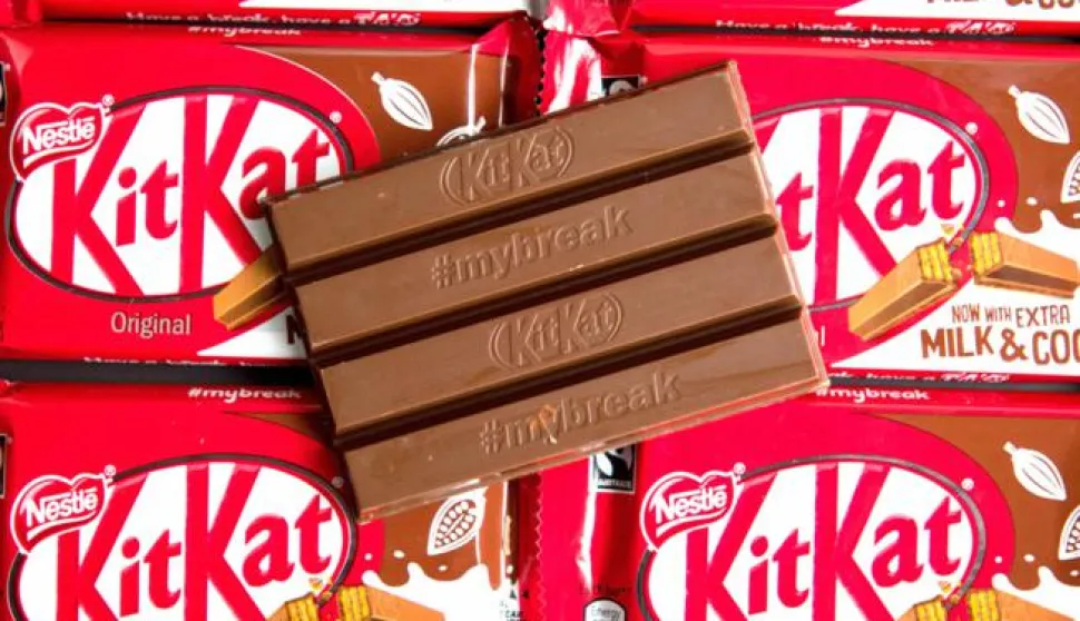 KitKat trademark court case Four finger KitKat biscuits in London after a bid by Nestle to register the shape of the four-finger chocolate bar as a trademark was given the thumbs down by Court of Appeal judges. Dominic Lipinski Photo: Press Association/PIXSELL------1 stupacnovosti