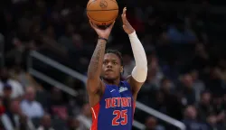 WASHINGTON, DC - MARCH 17: Marcus Sasser #25 of the Detroit Pistons shoots against the Washington Wizards during the second half at Capital One Arena on March 17, 2026 in Washington, DC. NOTE TO USER: User expressly acknowledges and agrees that, by downloading and or using this photograph, User is consenting to the terms and conditions of the Getty Images License Agreement. Patrick Smith/Getty Images/AFP (Photo by Patrick Smith/GETTY IMAGES NORTH AMERICA/Getty Images via AFP)
