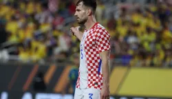 ORLANDO, FLORIDA - MARCH 26: Marin Pongracic of Croatia gestures during the international friendly match between Colombia and Croatia at Camping World Stadium on March 26, 2026 in Orlando, Florida. Leonardo Fernandez/Getty Images/AFP (Photo by Leonardo Fernandez/GETTY IMAGES NORTH AMERICA/Getty Images via AFP)
