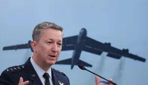 ARLINGTON, VIRGINIA - MARCH 19: Chairman of the Joint Chiefs of Staff Air Force General Dan Caine provides updates on military operations in Iran during a press briefing at the Pentagon on March 19, 2026 in Arlington, Virginia. The U.S. and Israel continue their joint attack on Iran that began on February 28. Win McNamee/Getty Images/AFP (Photo by WIN MCNAMEE/GETTY IMAGES NORTH AMERICA/Getty Images via AFP)