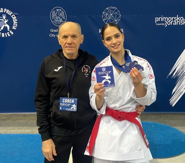 Katia &Scaron;egavčić i trener Biondić, karate, TAD CUP 2026. u Rijeci