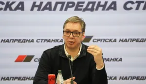 29, March, 2026, Belgrade - President of the Republic of Serbia and member of the Presidency of the Serbian Progressive Party Aleksandar Vucic addressed the party headquarters in New Belgrade regarding the unofficial results of local elections in ten places. Aleksandar Vucic. Photo: Antonio Ahel/ATAImages29, mart 2026, Beograd - Predsednik Republike Srbije i clan Predsednistva Srpske napredne stranke Aleksandar Vucic obratio se u sediste stranke na Novom Beogradu povodom nezvanicnih rezultata na lokalnim izborima u deset mesta. Photo: Antonio Ahel/ATAImages Photo: Antonio Ahel/Ata images/PIXSELL