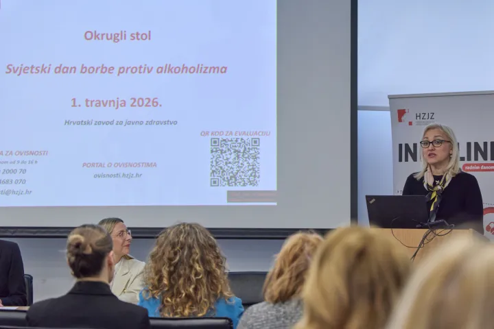 Zagreb, 01.04.2026. - Održao se okrugli stol povodom obilježavanja Svjetskog dana borbe protiv alkoholizma na kojem su predstavljeni aktualni trendovi i programi koji se provode radi prevencije i tretmana ovisnosti o alkoholu te smanjenja povezanih rizika i &scaron;teta.Na fotografiji Marija Buba&scaron;.foto HINA/ Edvard &Scaron;U&Scaron;AK
