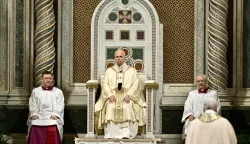 Pope Leo XIV presides over the Mass of the Lord?s Supper for Holy Thursday at St. John Lateran archbasilica in Rome, on April 2, 2026. (Photo by Filippo MONTEFORTE/AFP)