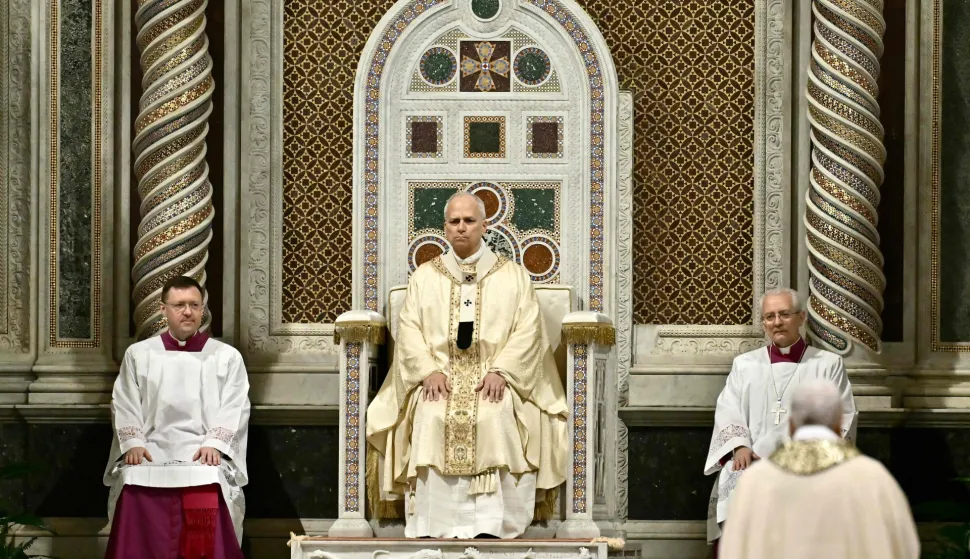 Pope Leo XIV presides over the Mass of the Lord?s Supper for Holy Thursday at St. John Lateran archbasilica in Rome, on April 2, 2026. (Photo by Filippo MONTEFORTE/AFP)