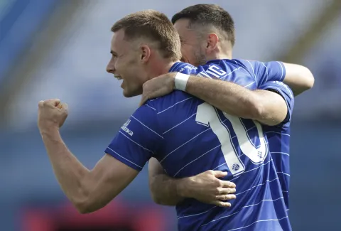 Zagreb, 4.4.2026.- Utakmica 28. kola HNL-a Dinamo - Osijek na stadionu Maksimir. Na fotografiji Gabriel Vidović slavi postignuti zgoditak.oto HINA/ Admir BULJUBA&Scaron;IĆ/ abu