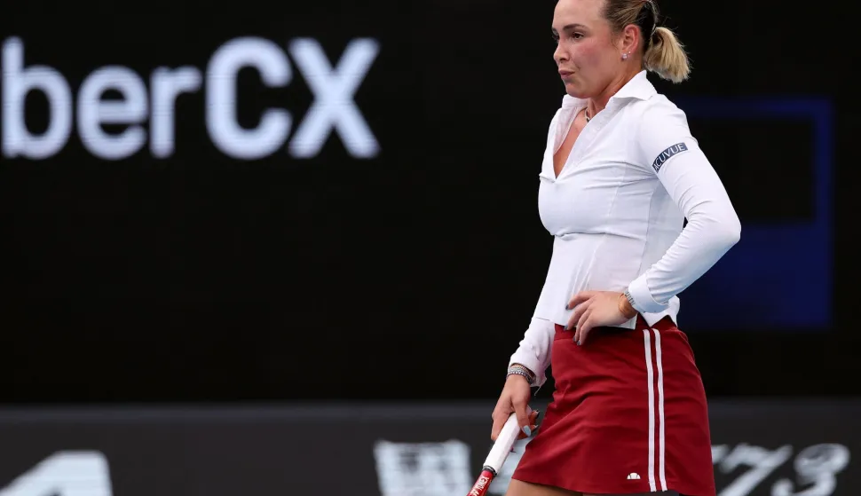 Croatia's Donna Vekic reacts on a point to Russia's Mirra Andreeva during their women's singles match on day two of the Australian Open tennis tournament in Melbourne on January 19, 2026. (Photo by Martin KEEP/AFP)/-- IMAGE RESTRICTED TO EDITORIAL USE - STRICTLY NO COMMERCIAL USE --