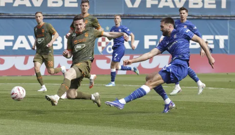Zagreb, 4.4.2026.- Utakmica 28. kola HNL-a Dinamo - Osijek na stadionu Maksimir. Na fotografiji Jon Mersinaj, Dion Drena Beljo.oto HINA/ Admir BULJUBA&Scaron;IĆ/ abu