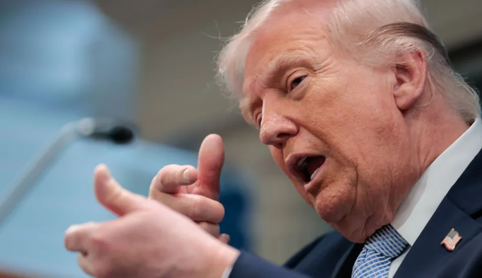 US President Donald Trump gestures as he speaks about the conflict in Iran in the James S. Brady Press Briefing Room of the White House on April 6, 2026, in Washington, DC. (Photo by Kent Nishimura/AFP)