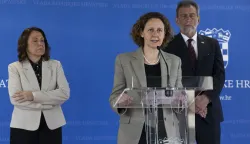 Zagreb, 09.04.2026 - Izjave ministara nakon sjednice Vlade RH. Na fotografiji Nina Koržinek Obuljen, Irena Hrstić, Radovan Fuchs. foto HINA/ Daniel KASAP/ dk