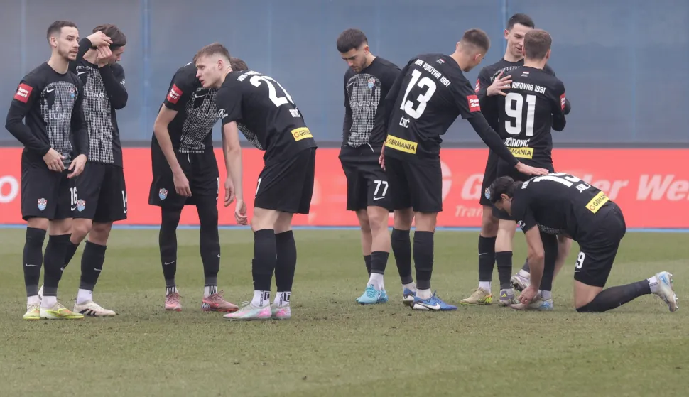 Zagreb, 24.01.2026 - Utakmica 19. kola HNL-a između NK Lokomotiva i HNK Vukovar 1991. Na slici igrači HNK Vukovar 1991. foto HINA/ Tomislav PAVLEK/ tp