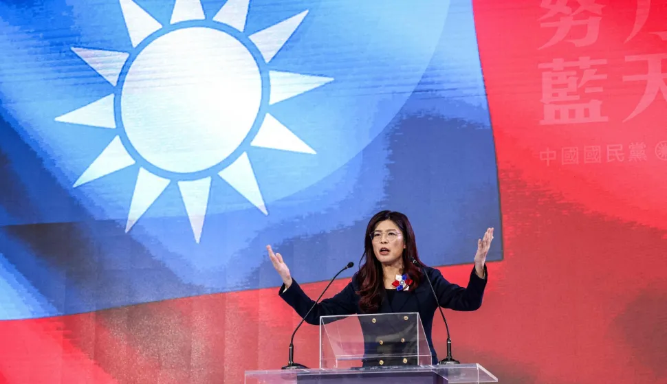 (FILES) Newly elected opposition Kuomintang (KMT) leader Cheng Li-wun delivers her speech during the Kuomintang (KMT) 12th National Congress in Taipei on November 1, 2025. Taiwan's main opposition leader will make a rare trip to China on April 7, 2026, weeks before US President Donald Trump, with Beijing expected to use the visit to increase its influence over the democratic island. (Photo by I-Hwa Cheng/AFP)