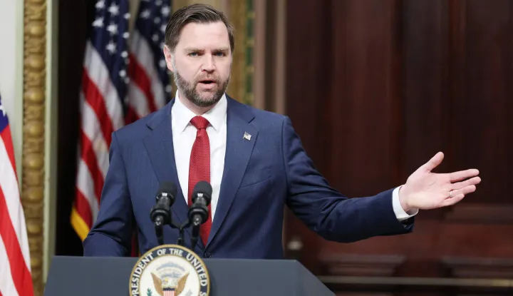 WASHINGTON, DC - APRIL 01: U.S. Vice President JD Vance delivers remarks before swearing in Colin McDonald to be the assistant Attorney General for fraud enforcement at the Department of Justice in the Indian Treaty Room of the Eisenhower Executive Office Building on April 01, 2026 in Washington, DC. McDonald, a longtime federal prosecutor was confirmed by the Senate to lead the new program within the department to investigate fraud in government program. Anna Moneymaker/Getty Images/AFP (Photo by Anna Moneymaker/GETTY IMAGES NORTH AMERICA/Getty Images via AFP)