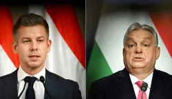 (COMBO) This combination of file photos created on March 13, 2026 shows Hungarian opposition leader and president of the TISZA (Respect and Freedom) party Peter Magyar (L) speaking during a press conference in Budapest, Hungary, on January 5, 2026, and Hungary's Prime Minister Viktor Orban addressing his annual press conference in Budapest, Hungary, on January 5, 2026. Hungary's long-time premier Viktor Orban and his main opponent Peter Magyar are set to stage rival marches in Budapest on Sunday, March 15, 2026, both pushing allegations of foreign interference four weeks before the elections. (Photo by Attila KISBENEDEK/AFP)