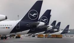 Plane of German airline Lufthansa sit on the tarmac on April 13, 2026 at Munich's international airport, as hundreds of Lufthansa flights were cancelled in Germany as pilots kicked off a strike over pay and pensions, the latest walkout at the German aviation giant this year. Half of all long-distance flights and two-thirds of short-haul services were cancelled at Lufthansa, the group's main airline, on the first day of the two-day industrial action, the company said. Pilots at its CityLine and Eurowings subsidiaries are also participating in the walkout. (Photo by Alexandra BEIER/AFP)