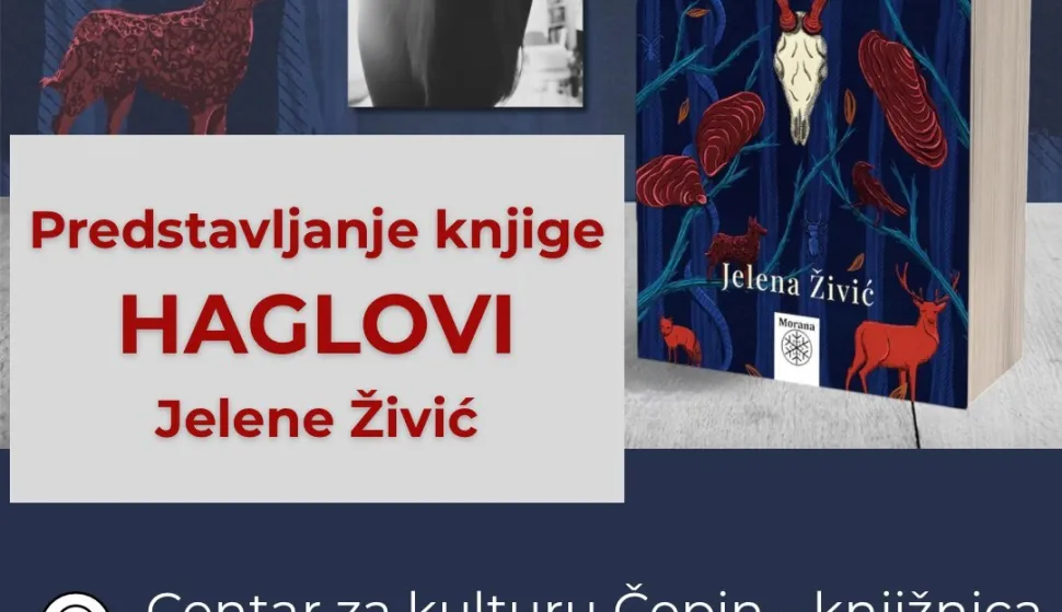 Roman Haglovi Jelene Živić bit će, u povodu&nbsp;Noći knjige, predstavljen u Narodnoj knjižnici Centra za kulturu Čepin 24. travnja s početkom u 18,30 sati.&nbsp;&nbsp;
