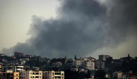 Smoke rises from the site of an Israeli airstrike that targeted the southern Lebanese town of Deir al-Zahrani on April 15, 2026. Israel hailed on April 15, the opening of direct talks with Beirut as a "historic opportunity" that could end Hezbollah's grip on Lebanon. Beirut says 2,089 people have been killed, including 166 children and 88 healthcare workers, since the war spread to Lebanon on March 2. (Photo by MAHMOUD ZAYYAT/AFP)