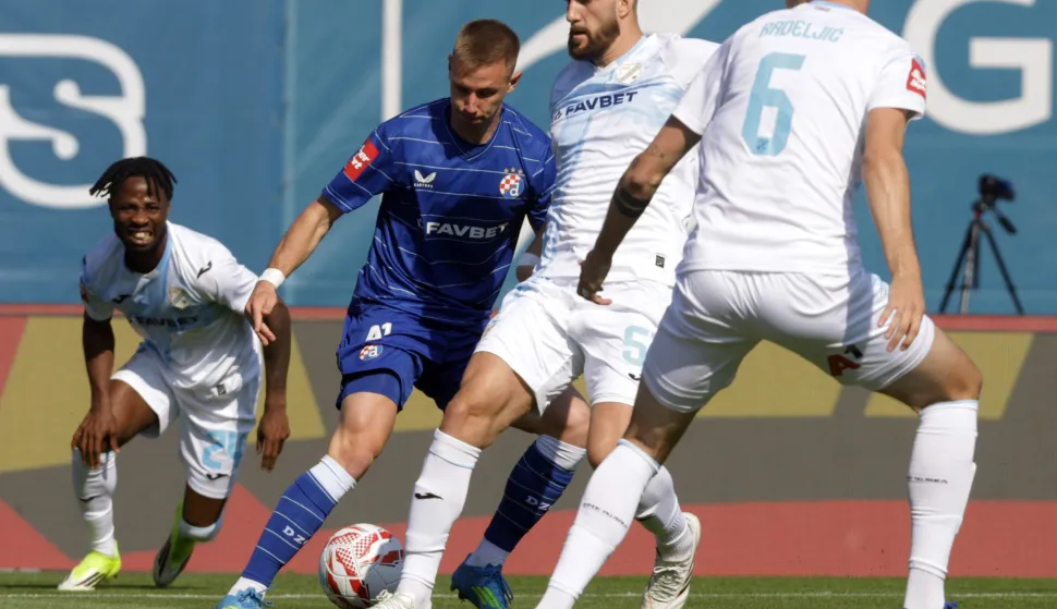 Zagreb, 18.04.2026. - Utakmica 30. kola HNL-a Dinamo - Rijeka. Na fotografiji Luka Stojković, Anel Husić, Stjepan Radelić. foto HINA/ Tomislav PAVLEK/ tm