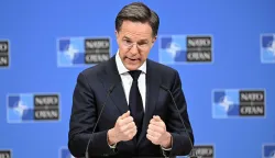 NATO Secretary General Mark Rutte gives a press conference about NATO's general annual report in Brussels on March 26, 2026. (Photo by Nicolas TUCAT/AFP)
