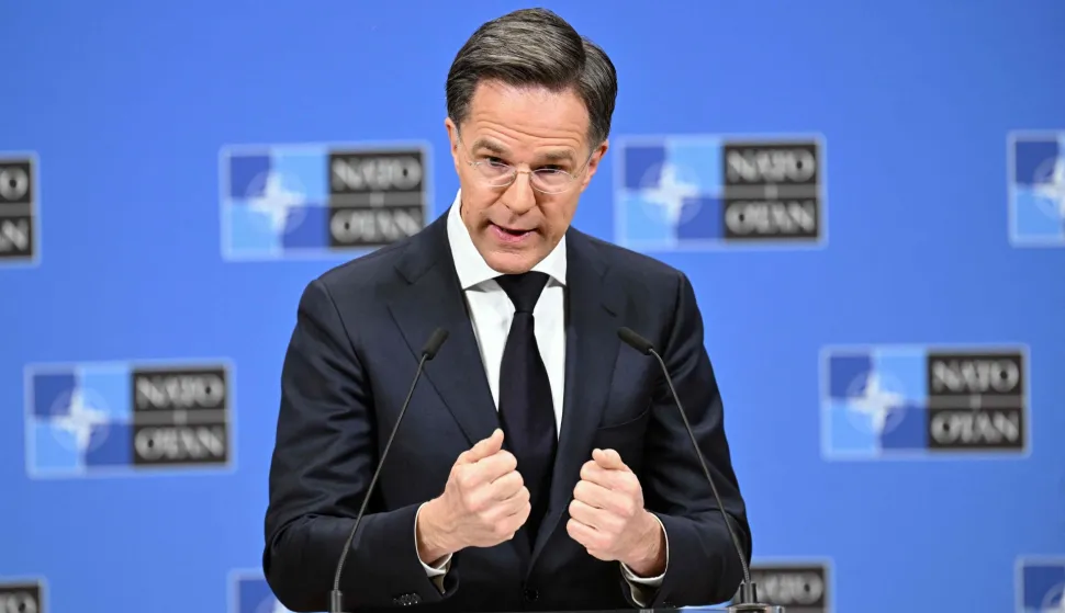 NATO Secretary General Mark Rutte gives a press conference about NATO's general annual report in Brussels on March 26, 2026. (Photo by Nicolas TUCAT/AFP)