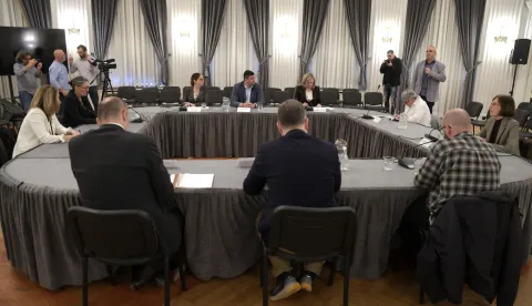 Zagreb, 23.04.2026 - Hrvatsko novinarsko dru&scaron;tvo organiziralo je okrugli stol o financiranju medija nacionalnih manjina, na kojemu su govorili predstavnici Savjeta za nacionalne manjine, medija nacionalnih manjina, Saborskog odbora za informiranje, informatizaciju i medije, Ministarstva kulture i medija te pučka pravobraniteljica. Na fotografiji Hrvoje Zovko.foto HINA/ Denis CERIĆ /dc