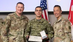 Croatian Army Pvt. Filip Palijan, from Vukovar, Croatia, who serves as explosive ordnance technician, with the Military Intelligence Company is one of twenty-seven service members from the Minnesota National Guard and NATO allied nations Canada and Croatia participate in the 2026 Minnesota Best Warrior Competition April 15-18, 2026, at Camp Ripley, near Little Falls, Minnesota. This competition tests participants' knowledge, technical and tactical proficiency, physical endurance, and resilience through a 