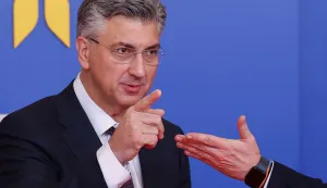 Croatia's Prime Minister Andrej Plenkovic gestures as he arrives for an informal meeting of the European Council in Nicosia on April 24, 2026. (Photo by Yves Herman/POOL/AFP)
