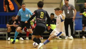 Osijek, 24. 04. 2026, SD Zrinjevac, mali nogomet, Osijek Kandit - Square (Dubrovnik), početak doigravanja za prvaka Hrvatske.snimio GOJKO MITIĆ