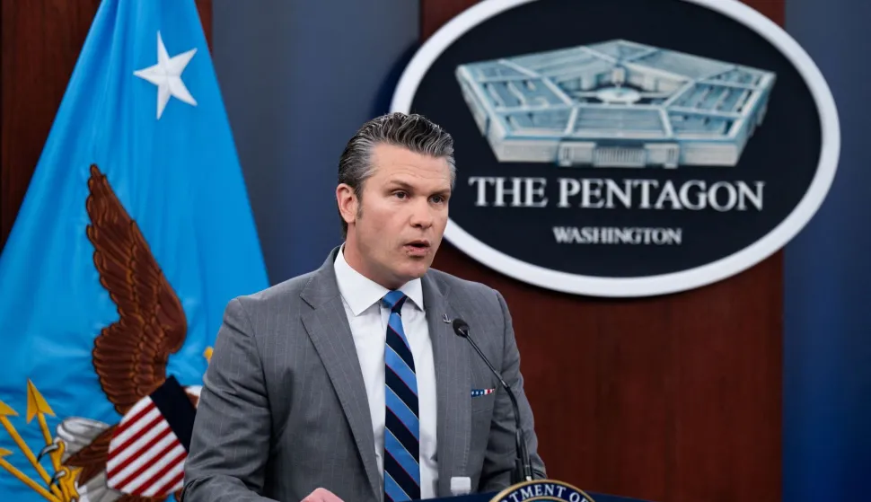US Defense Secretary Pete Hegseth speaks at a press briefing at the Pentagon in Washington, DC, on April 24, 2026. (Photo by Annabelle GORDON/AFP)