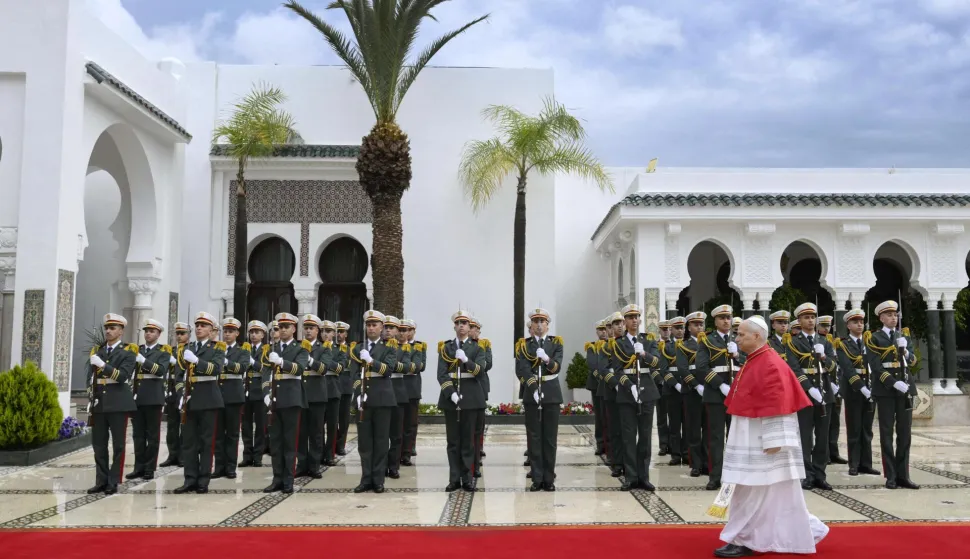 Pope Leo XIV is received at the Presidential Palace by the President of Algeria, Abdelmadjid Tebboune in Algiers on April 13, 2026 on the first day of his three-day Apostolic Journey to Algeria. Photo by (EV) Simone Risoluti/ Vatican Media/ABACAPRESS.COM Photo: ABACA/ABACA