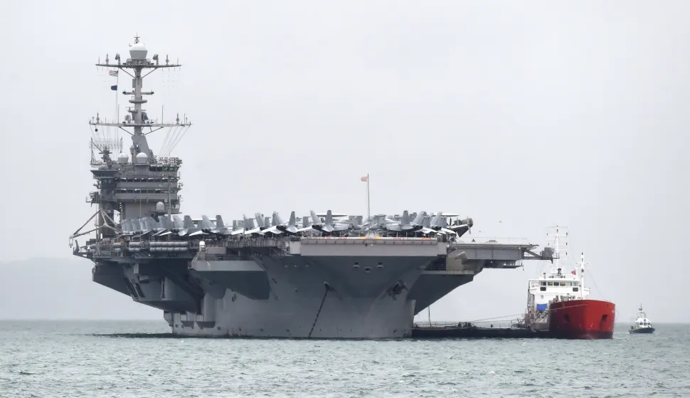 epa09701835 (FILE) - A general view of US Navy's USS Harry S. Truman Navy in Portsmouth, Britain, 06 October 2018 (reissued 22 January 2022). The Pentagon on 21 January 2022 announced that aircraft carrier 'USS Harry S. Truman' is deployed to the Mediterranean Sea for NATO exercise 'Neptune Strike 22'. The long-planned manoeuvre in the Mediterranean are to start 24 January. EPA/FACUNDO ARRIZABALAGA *** Local Caption *** 54680966