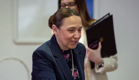 Zagreb, 27.04.2026.- Konferencija za medije Ministarstva zdravstva na kojoj je ministrica Irena Hrstić predstavila Pravilnik o načinu, postupku i medicinskim kriterijima za utvrđivanje smrti osobe u svrhu darivanja organa. Uz preciziranje i unaprjeđenje postojećih neurolo&scaron;kih kriterija, uvode se i kriteriji za utvrđivanje smrti prema zastoju cirkulacije.Na fotografiji Irena Hrstić.foto HINA/ Luka &Scaron;ANGULIN/ l&scaron;