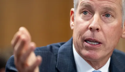 Secretary of Energy Chris Wright speaks during a Senate Energy and Natural Resources Committee hearing on the Department of Energy's budget request for fiscal year 2027 in the Dirksen Senate Office Building near the U.S. Capitol in Washington, DC on Tuesday, April 21, 2026. Wright has warned that gas prices may not drop below  until next year, which the Trump Administration claims is "totally wrong." Photo by Bonnie Cash/UPI Photo via Newscom Photo: BONNIE CASH/NEWSCOM