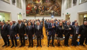 Zagreb, 29.04.2026.- Svečana sjednica u povodu Dana HAZU održala se u Knjižnici Hrvatske akademije znanosti i umjetnosti, na svečanosti je govorio predsjednik HAZU Velimir Neidhardt, dodjeljene su i nagrade HAZU za najvi&scaron;a znanstvena i umjetnička dostignuća u Republici Hrvatskoj u 2025.Na fotografiji.foto HINA/ Luka &Scaron;ANGULIN/ l&scaron;