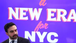 (FILES) New York City Mayor-elect Zohran Mamdani speaks during a press conference to announce the appointment of Sam Levine as a Commissioner of the Department of Consumer and Worker Protection (DCWP) in New York City on December 22, 2025. New York mayor-elect Zohran Mamdani is set to become the US city's first Muslim mayor, and the youthful optimism of his Democratic Socialist platform will be put to the test as he takes office on January 1, 2026, with high expectations. (Photo by CHARLY TRIBALLEAU/AFP)