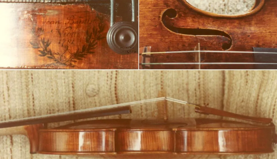 epa01022767 (FILE) An undated combo file picture of the stolen Stradivari violin. The Stradivari violin, worth between 2 and 2.5 million euros (2.7 and 3.4 million dollars) was stolen from the Vienna apartment of a 49-year-old musician last weekend. According to the Austrian police, a second violin, built by 19th-century French violin maker Jean Baptiste Vuillaume, worth approximately 120,000 euros, jewellery and electronic appliances were also stolen. EPA/BPD-WIEN EDITORIAL USE ONLY