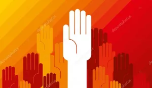 MAGAZIN DEMOKRACIJAColorful up hand concept of democracy &mdash; Vector by arrtfoto