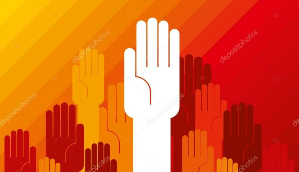 MAGAZIN DEMOKRACIJAColorful up hand concept of democracy &mdash; Vector by arrtfoto