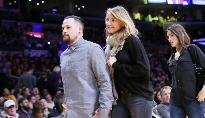 Cameron Diaz And Benji Madden At The Los Angeles Lakers Game - LABenji Madden and Cameron Diaz are seen court side during the NBA game between the Los Angeles Lakers and the Washington Wizards at the the Staples Center, in Los Angeles, CA, on January 27, 2015. Photo by ABACAPRESS.COMABACA/PIXSELL
