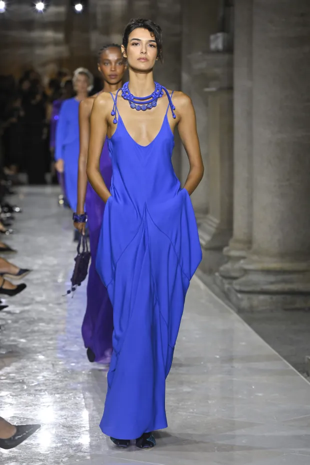 A model is seen on the catwalk at the Giorgio Armani fashion show during Milan Fashion Week Spring Summer 2026 season, Milan, Italy on September 28, 2025. (Photo by Jonas Gustavsson/Sipa USA) Photo: Jonas Gustavsson/SIPA USA