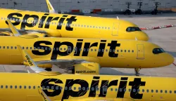 FORT LAUDERDALE, FLORIDA - MAY 02: Spirit Airlines planes are parked on the tarmac at the Fort Lauderdale-Hollywood International Airport on May 02, 2026 in Fort Lauderdale, Florida. Spirit Aviation Holdings Inc. has begun a wind-down of Spirit Airlines operations after failing to secure funding from the Trump administration, and the airline has canceled flights. Joe Raedle/Getty Images/AFP (Photo by JOE RAEDLE/GETTY IMAGES NORTH AMERICA/Getty Images via AFP)