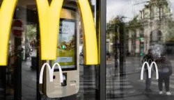 This photograph shows a logo of McDonald's food chain restaurant in Paris on May 6, 2026. (Photo by Joel Saget/AFP)