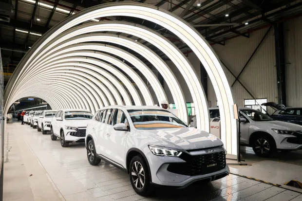 BYD vehicles in the production line at the company's new electric vehicle factory at the Industrial Complex in Camacari, Bahia, Brazil, February 3, 2026. REUTERS/Rafael Martins TPX IMAGES OF THE DAY