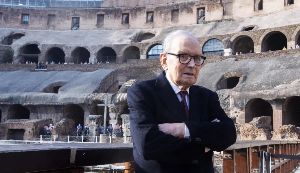 epa08530076 (FILE) - Italian composer and Academy Award winner Ennio Morricone receives the 'Presidio Culturale Italiano' award at the Coliseum in Rome, Italy, 06 June 2019 (reissued 06 July 2020). Italian composer Ennio Morricone died on 06 July 2020 at the age of 91. EPA/CLAUDIO PERI *** Local Caption *** 55254697