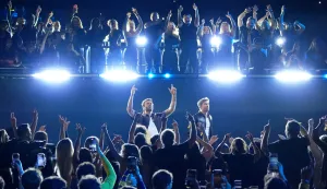 Apr 4, 2026; Indianapolis, IN, USA; The Chainsmokers performs between semifinal games of the Final Four of the men's 2026 NCAA Tournament at Lucas Oil Stadium. Mandatory Credit: Bob Donnan-Imagn Images Photo: Bob Donnan/REUTERS